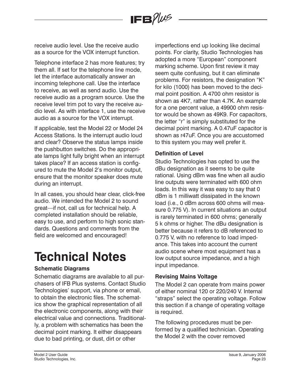 Technical notes | Studio Technologies IFB Plus 2007 User Manual | Page 23 / 51