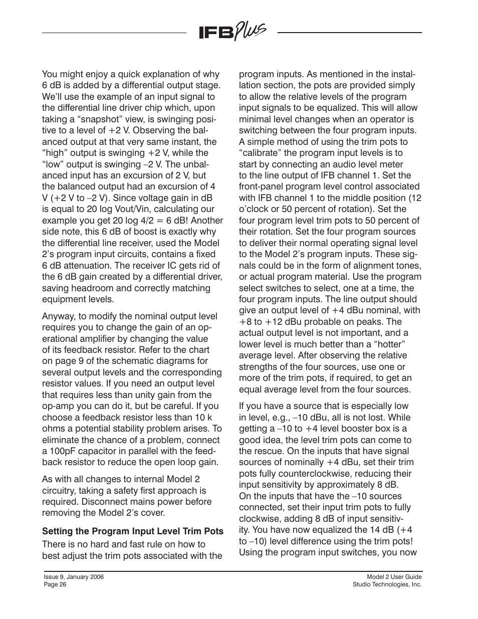 Studio Technologies IFB Plus 2007 User Manual | Page 26 / 51