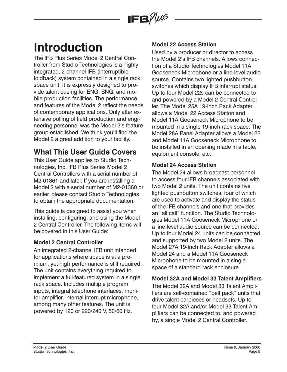 Introduction, What this user guide covers | Studio Technologies IFB Plus 2007 User Manual | Page 5 / 51