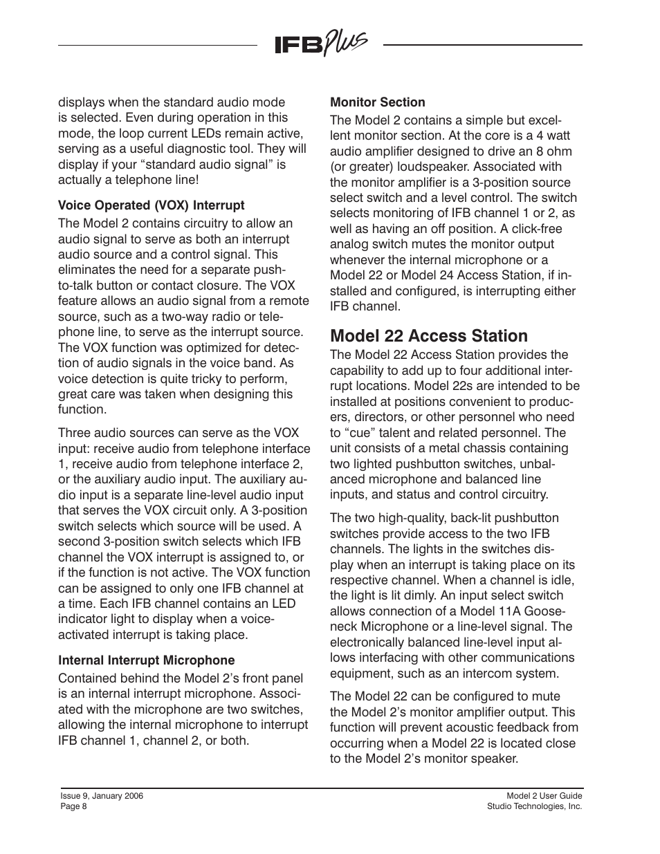 Model 22 access station | Studio Technologies IFB Plus 2007 User Manual | Page 8 / 51