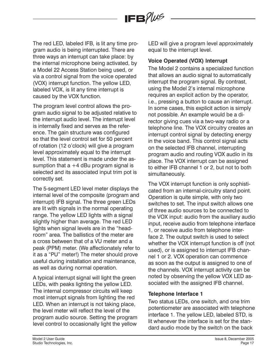 Studio Technologies IFB Plus 2005 User Manual | Page 17 / 55