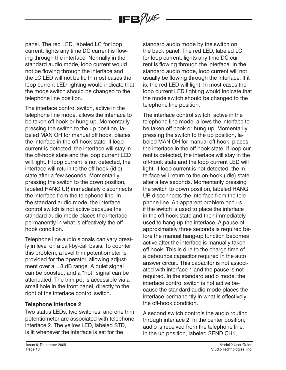 Studio Technologies IFB Plus 2005 User Manual | Page 18 / 55