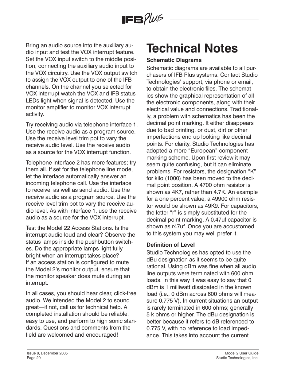 Studio Technologies IFB Plus 2005 User Manual | Page 20 / 55