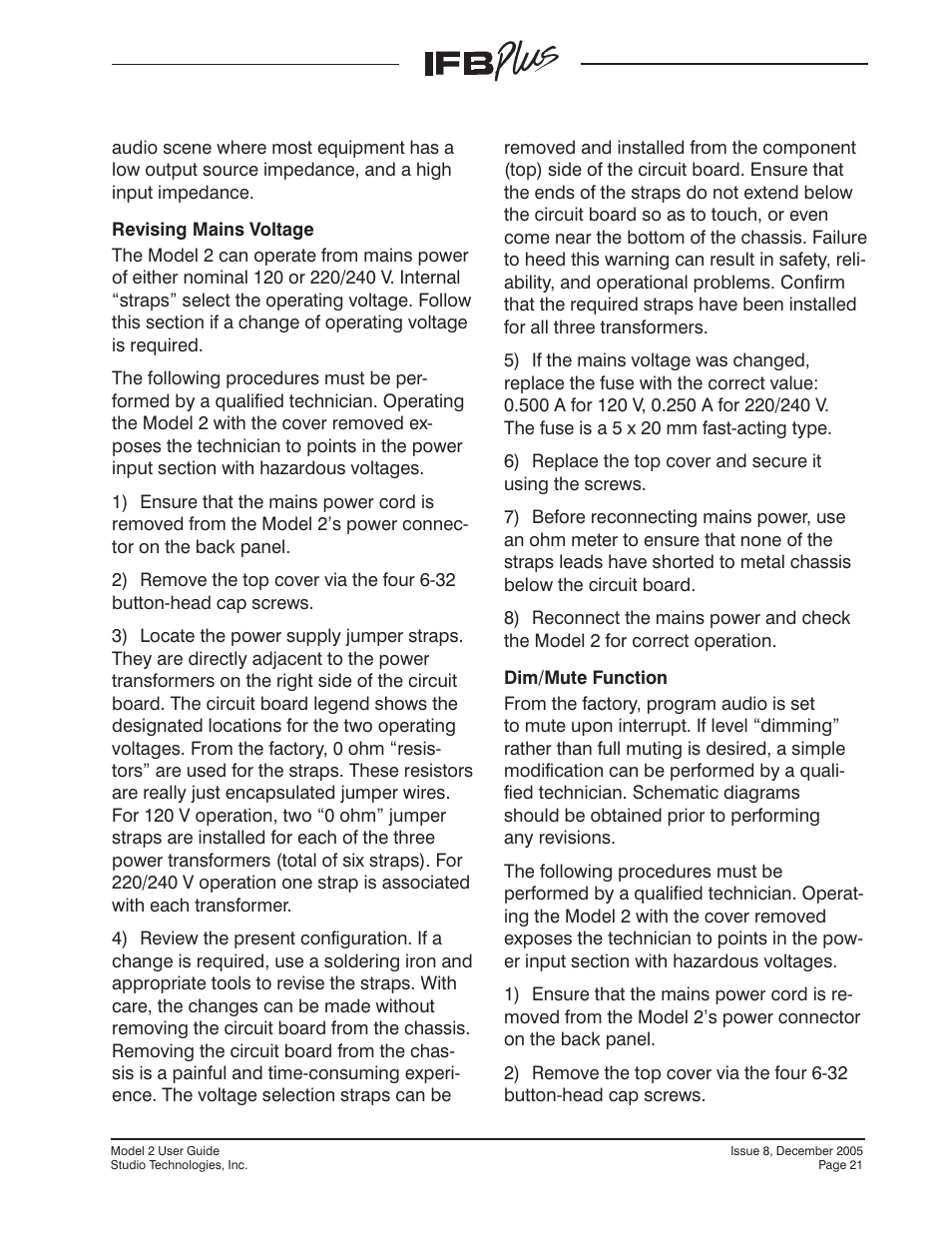 Studio Technologies IFB Plus 2005 User Manual | Page 21 / 55