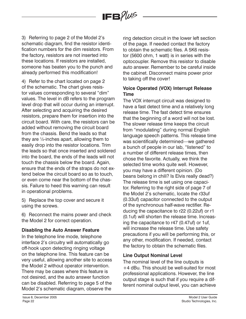 Studio Technologies IFB Plus 2005 User Manual | Page 22 / 55
