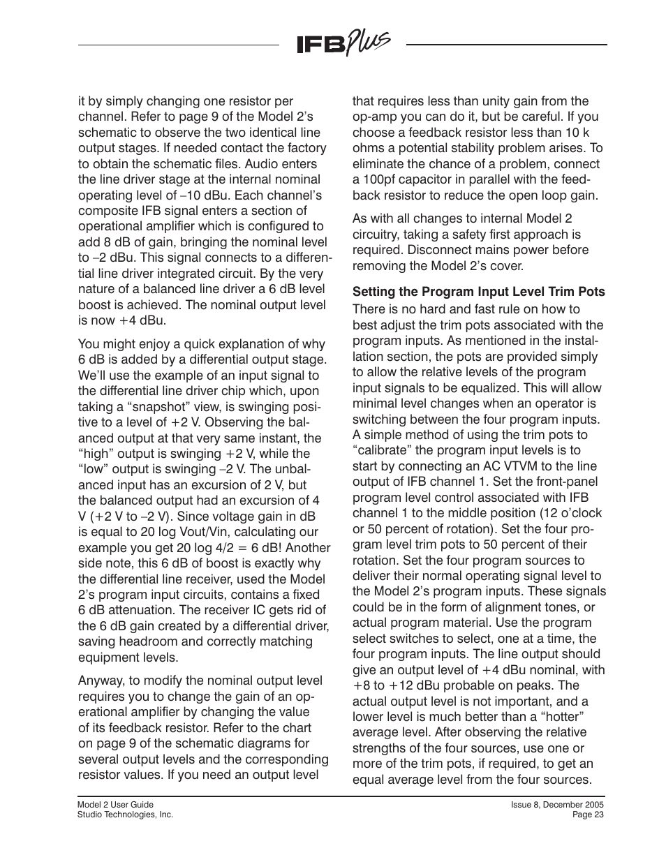 Studio Technologies IFB Plus 2005 User Manual | Page 23 / 55