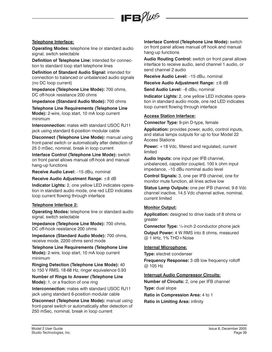 Studio Technologies IFB Plus 2005 User Manual | Page 39 / 55