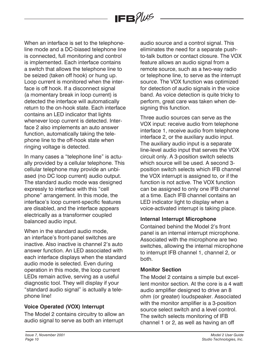 Studio Technologies IFB Plus 2001 User Manual | Page 10 / 63