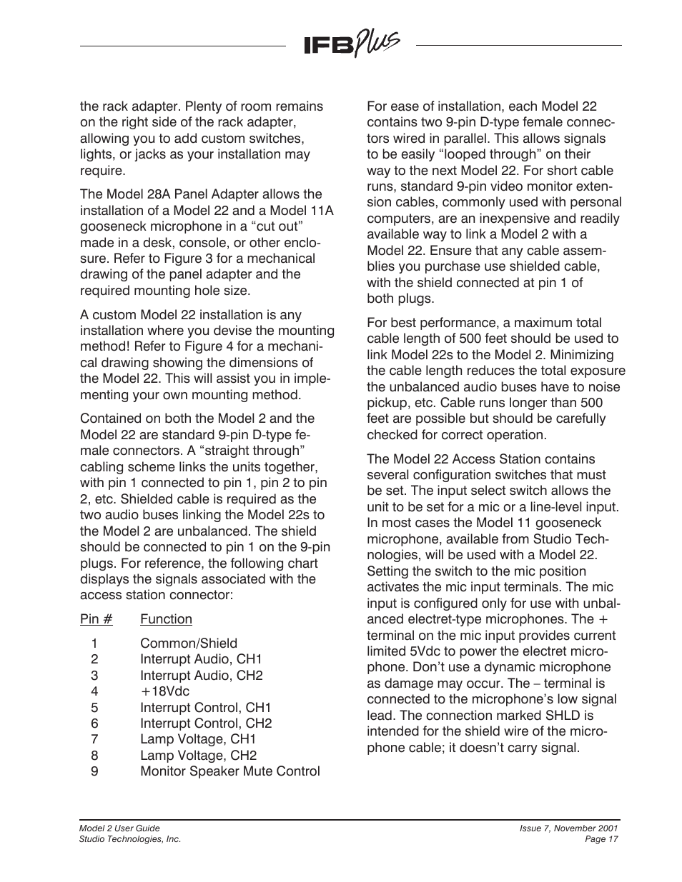 Studio Technologies IFB Plus 2001 User Manual | Page 17 / 63