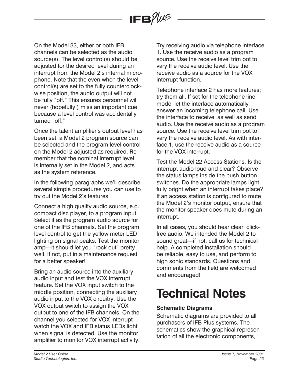 Studio Technologies IFB Plus 2001 User Manual | Page 23 / 63