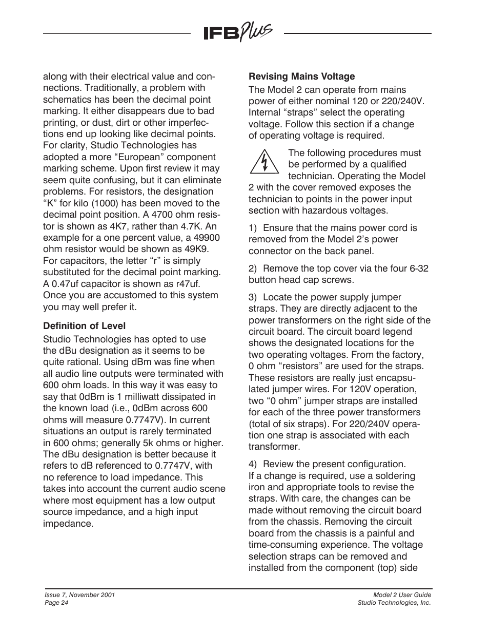 Studio Technologies IFB Plus 2001 User Manual | Page 24 / 63
