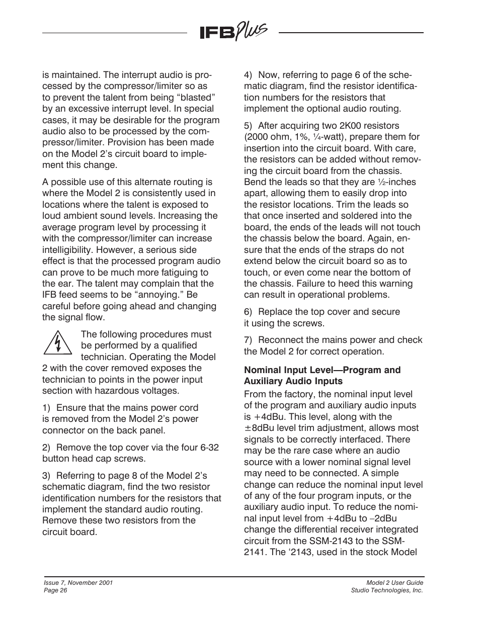 Studio Technologies IFB Plus 2001 User Manual | Page 26 / 63