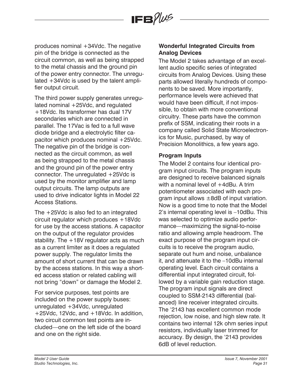 Studio Technologies IFB Plus 2001 User Manual | Page 31 / 63