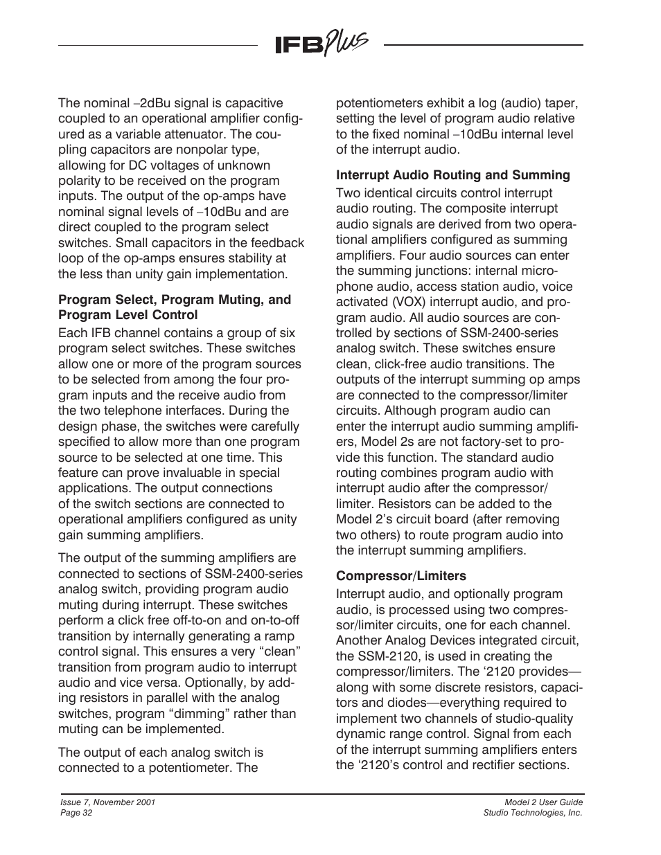 Studio Technologies IFB Plus 2001 User Manual | Page 32 / 63