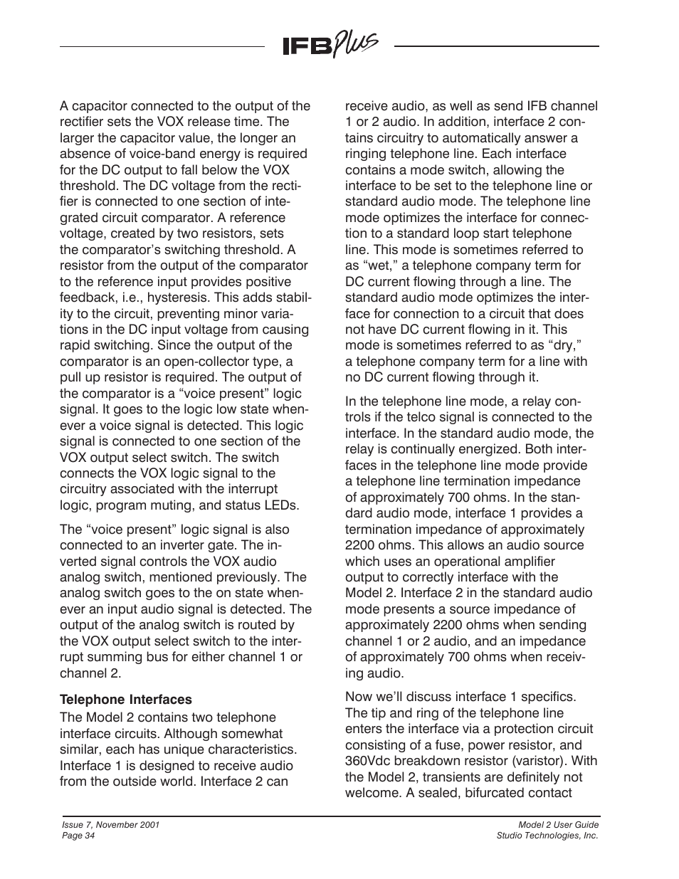 Studio Technologies IFB Plus 2001 User Manual | Page 34 / 63