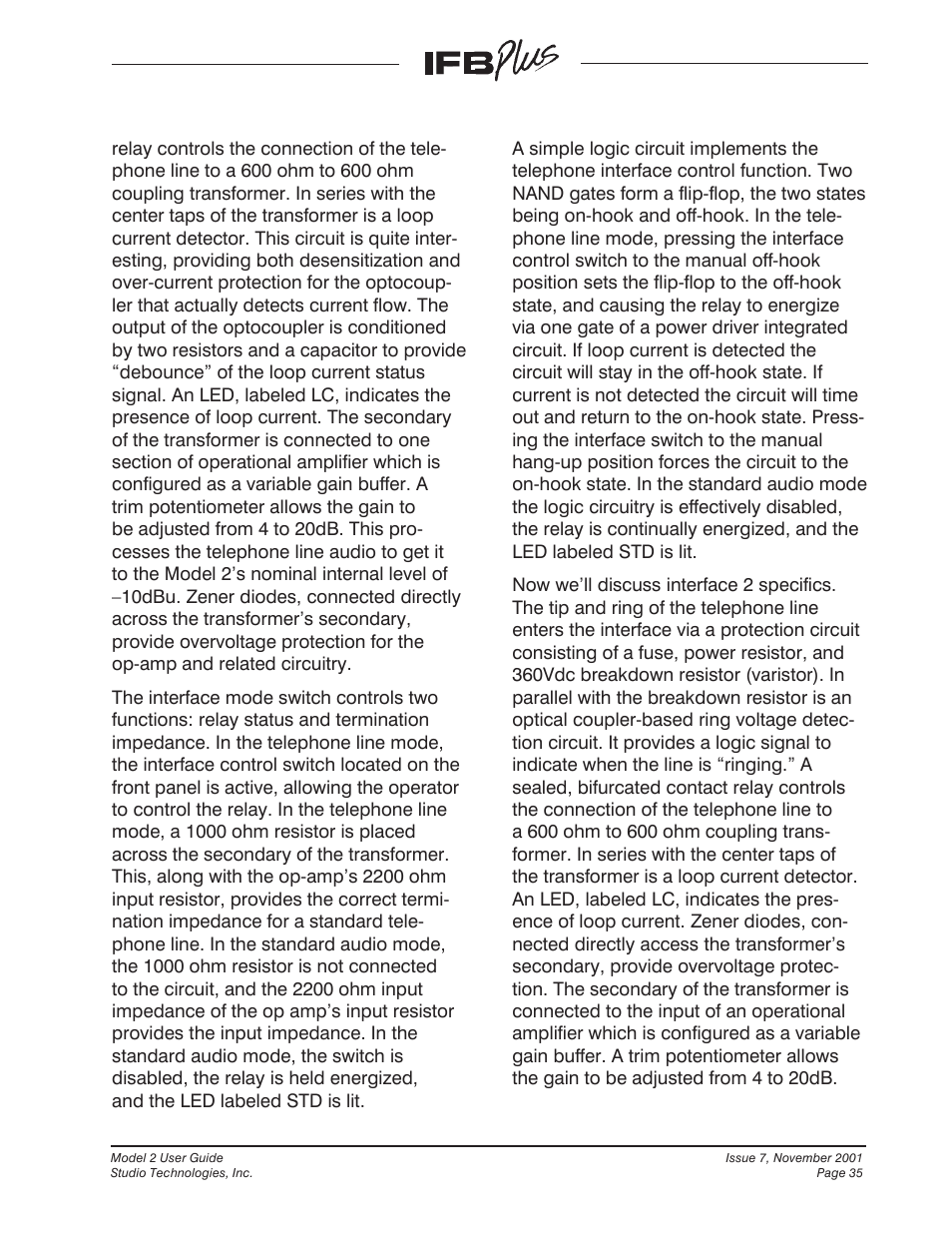 Studio Technologies IFB Plus 2001 User Manual | Page 35 / 63