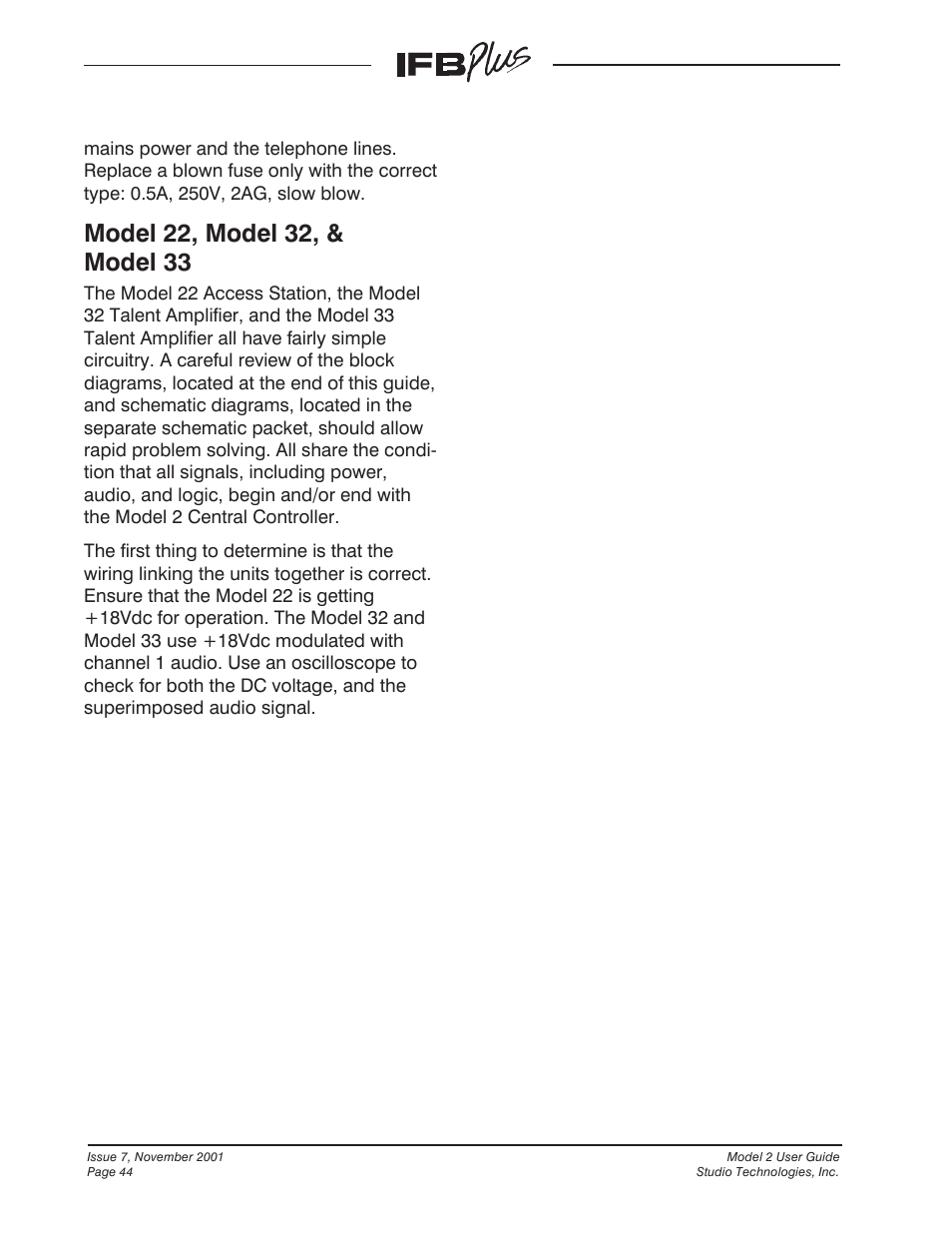 Studio Technologies IFB Plus 2001 User Manual | Page 44 / 63