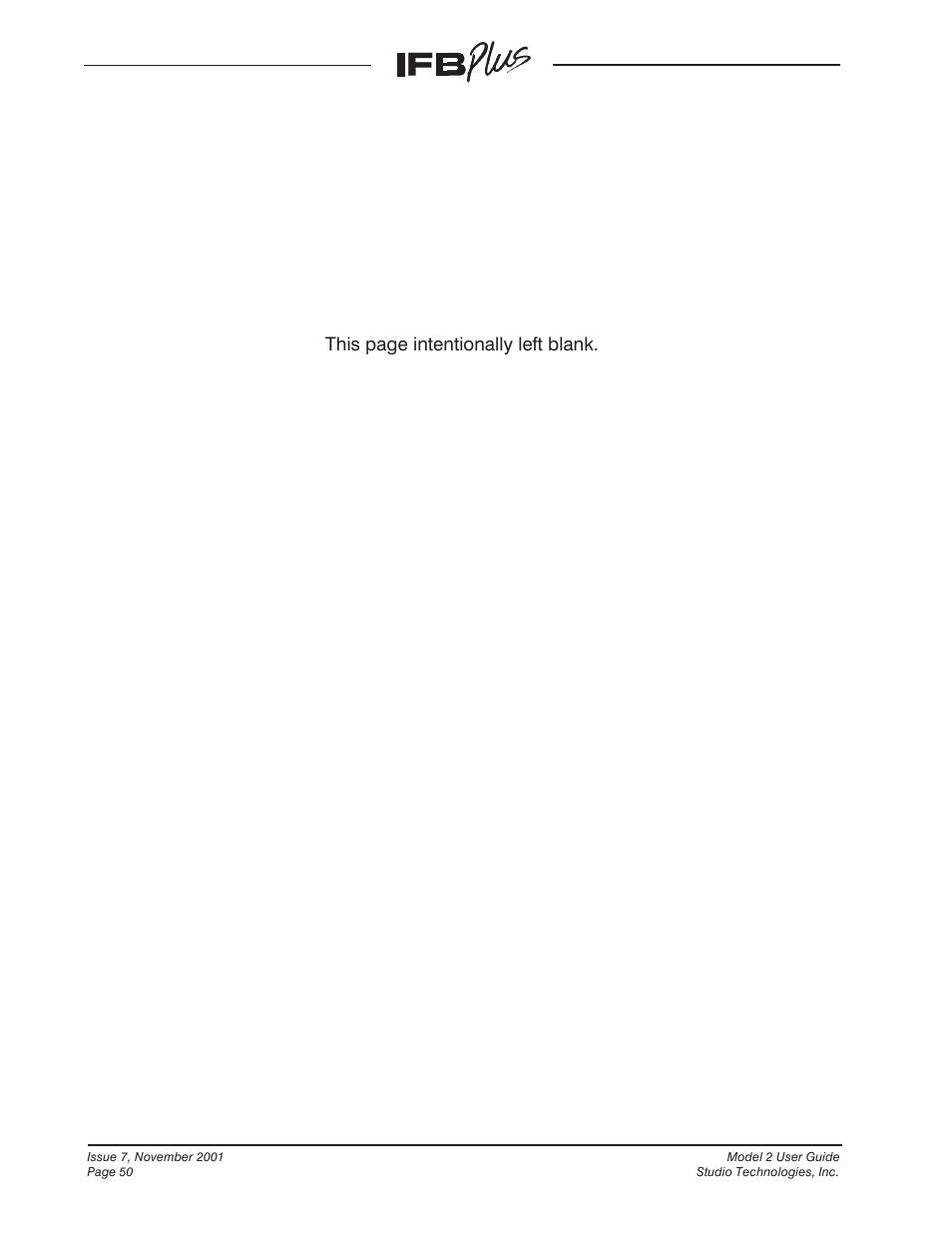 This page intentionally left blank | Studio Technologies IFB Plus 2001 User Manual | Page 50 / 63