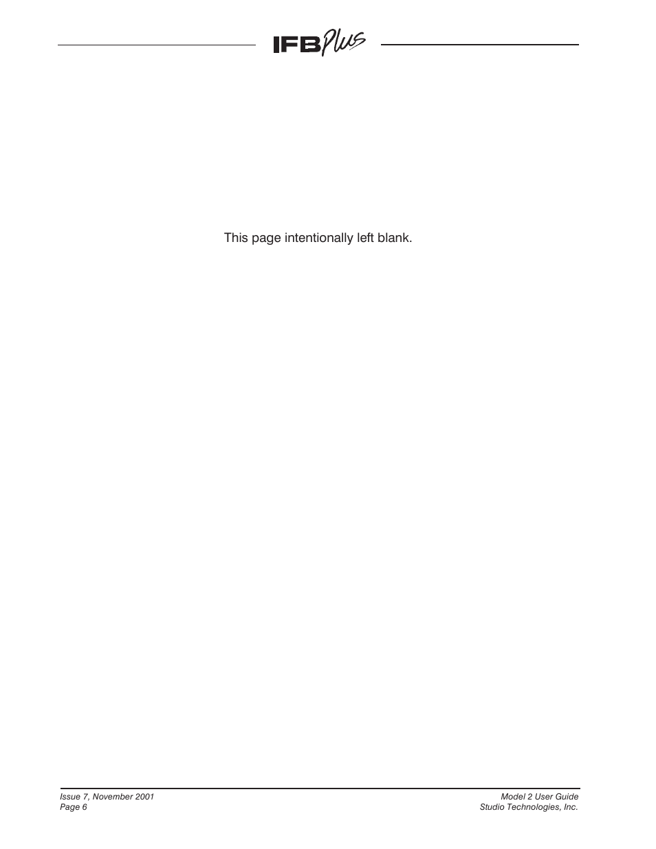 This page intentionally left blank | Studio Technologies IFB Plus 2001 User Manual | Page 6 / 63