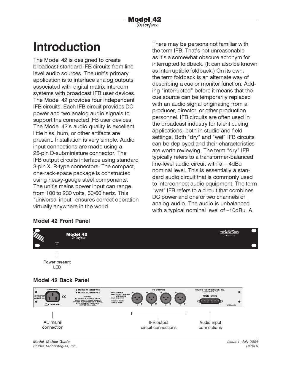 Introduction | Studio Technologies 42 User Manual | Page 4 / 18