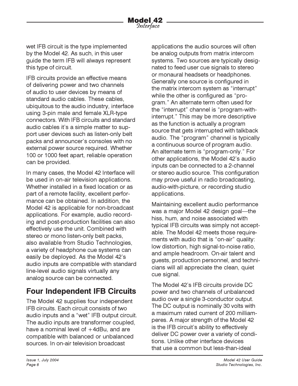 Four independent ifb circuits | Studio Technologies 42 User Manual | Page 5 / 18