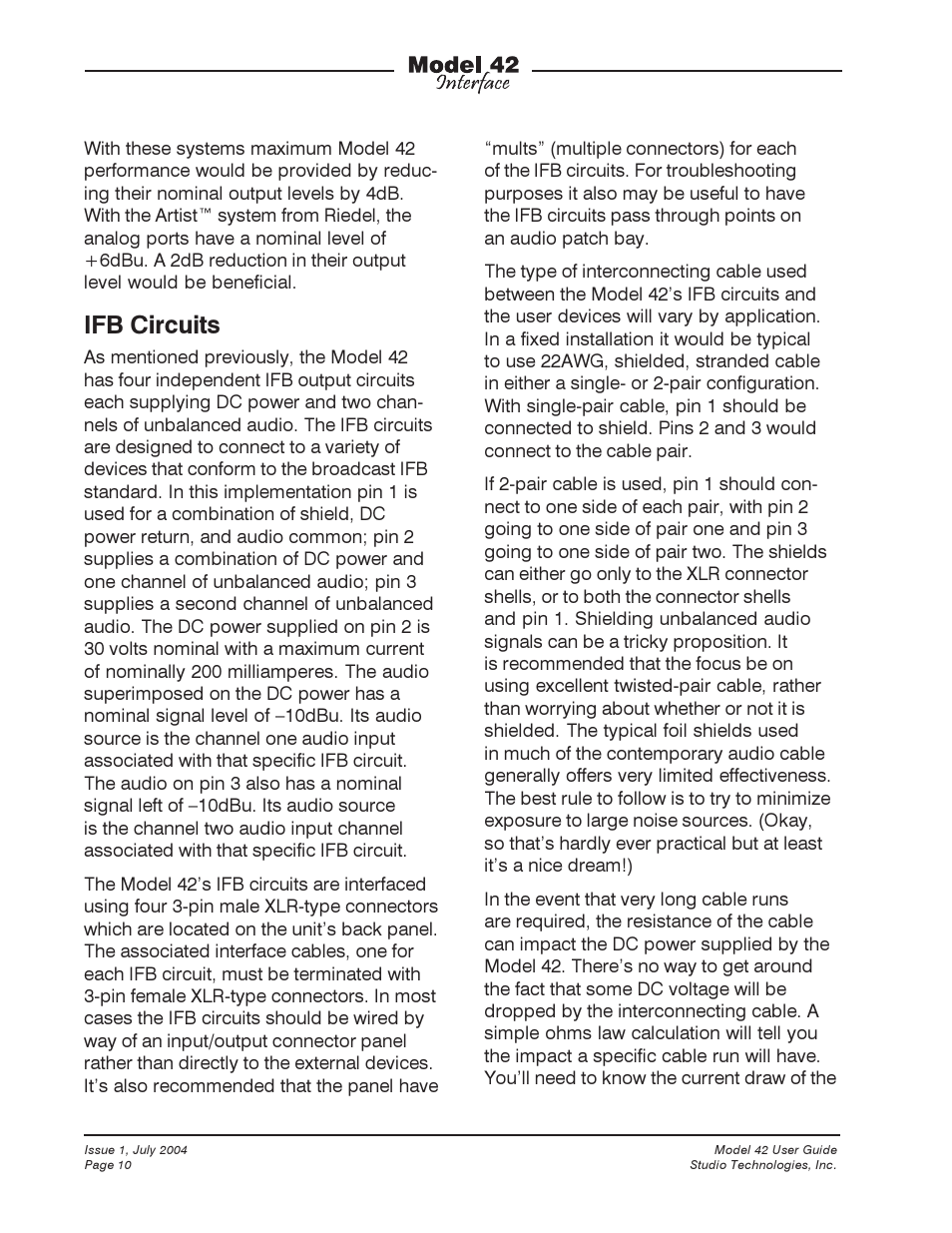 Ifb circuits | Studio Technologies 42 User Manual | Page 9 / 18