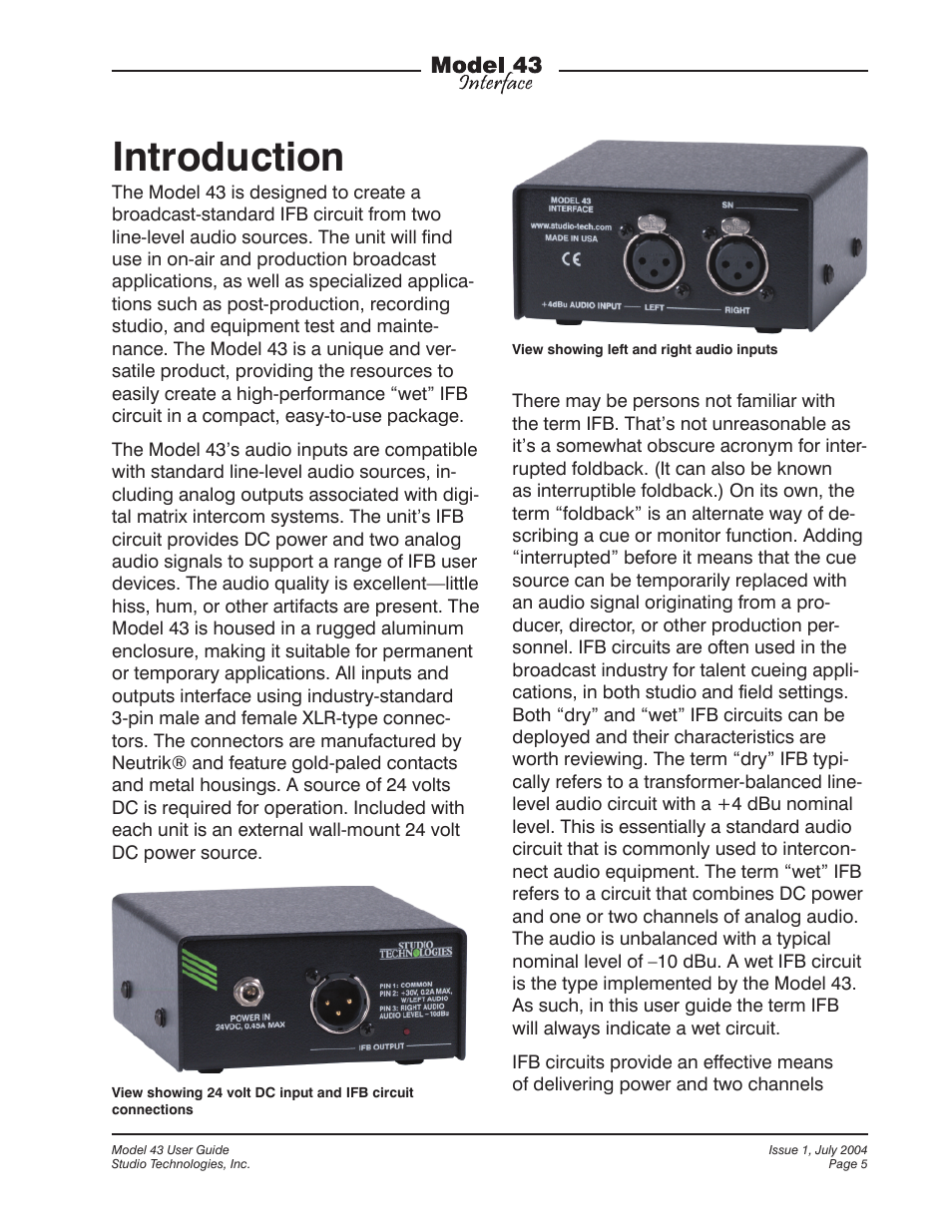 Introduction | Studio Technologies 43 User Manual | Page 4 / 16