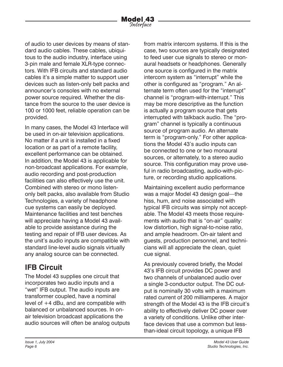 Ifb circuit | Studio Technologies 43 User Manual | Page 5 / 16