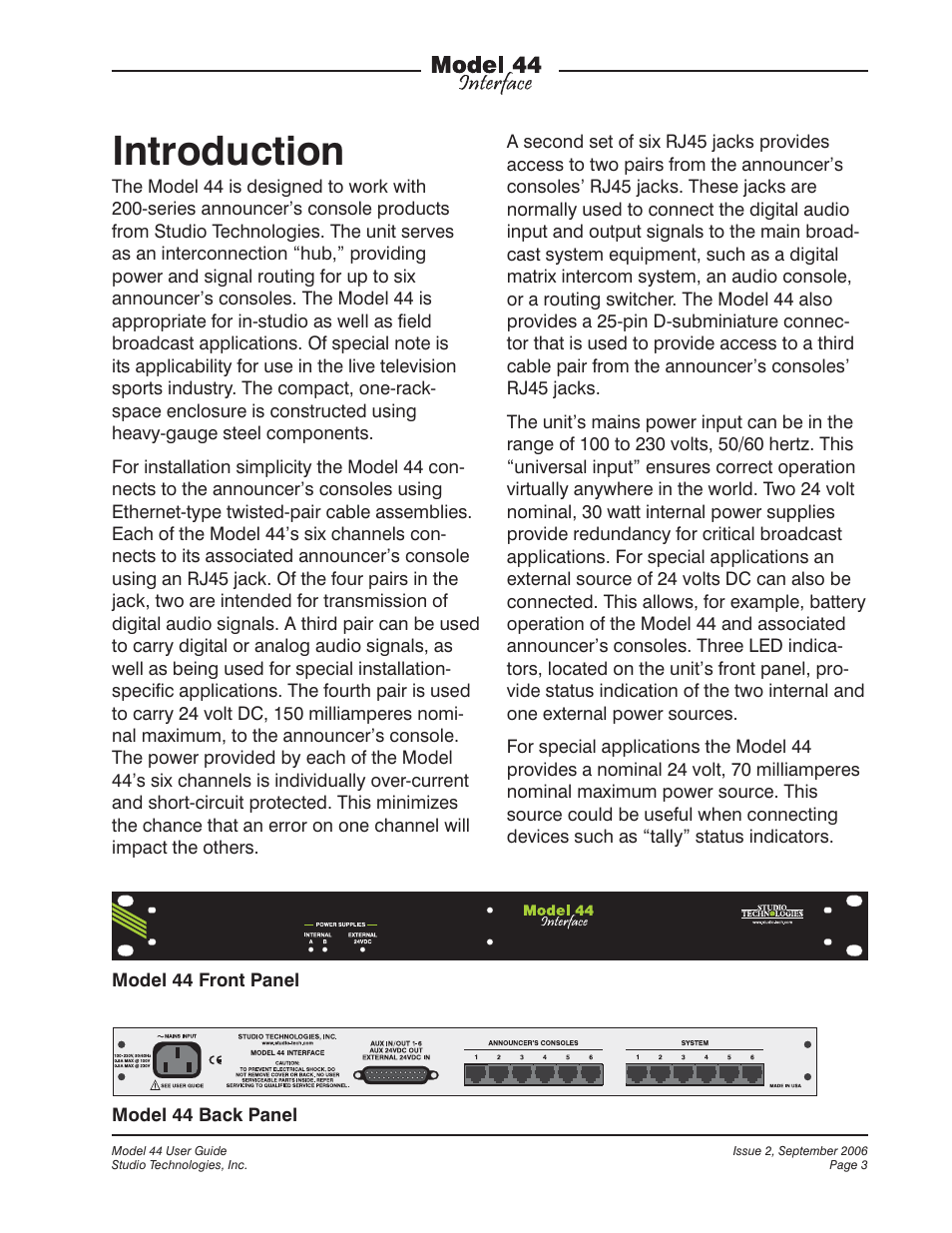 Introduction | Studio Technologies 44 User Manual | Page 3 / 9