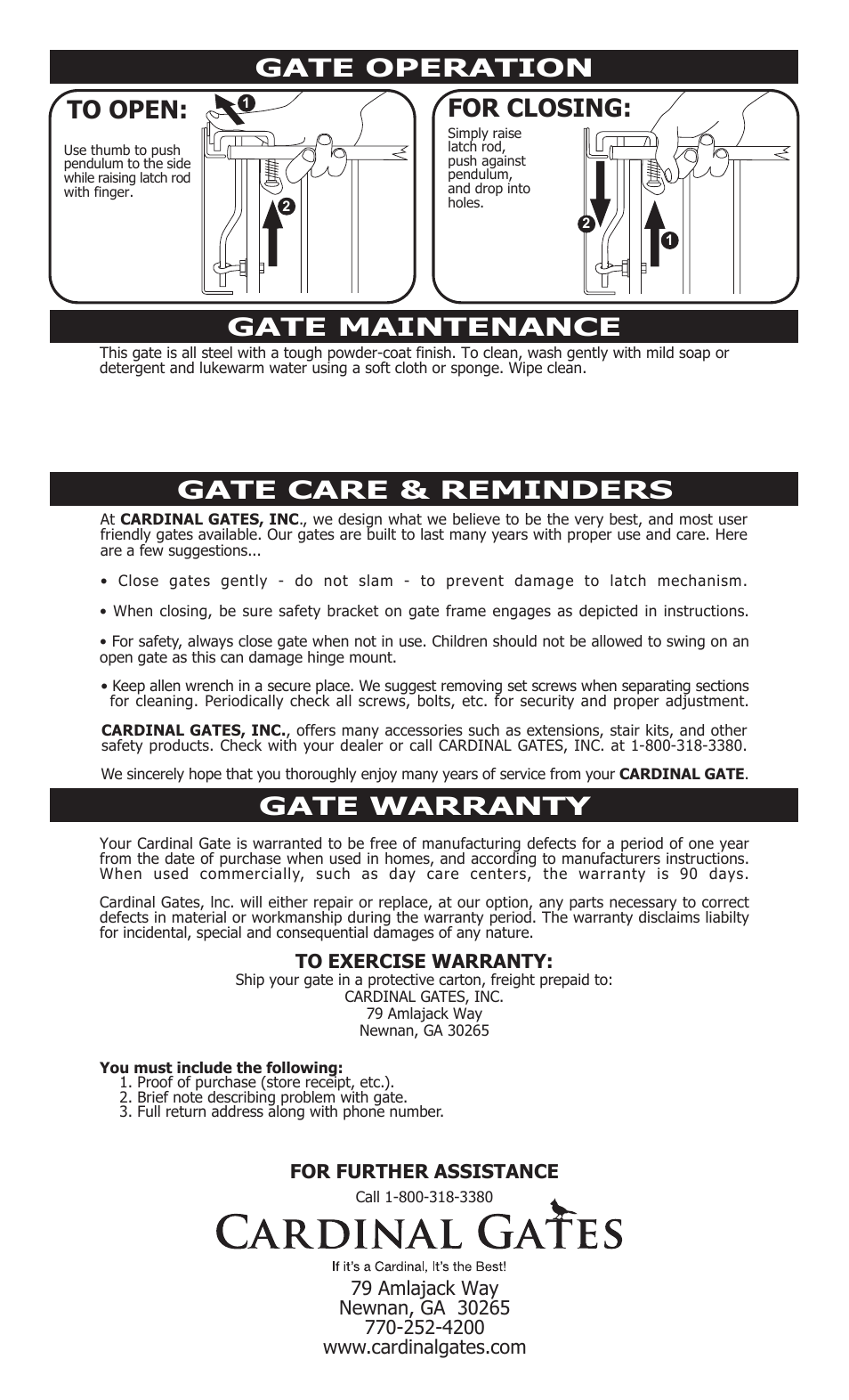 Gate operation to open: for closing | Cardinal Gates DURAGATE MG25 User Manual | Page 2 / 2