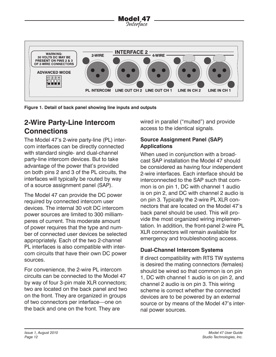 Wire party-line intercom connections | Studio Technologies 47 User Manual | Page 12 / 33