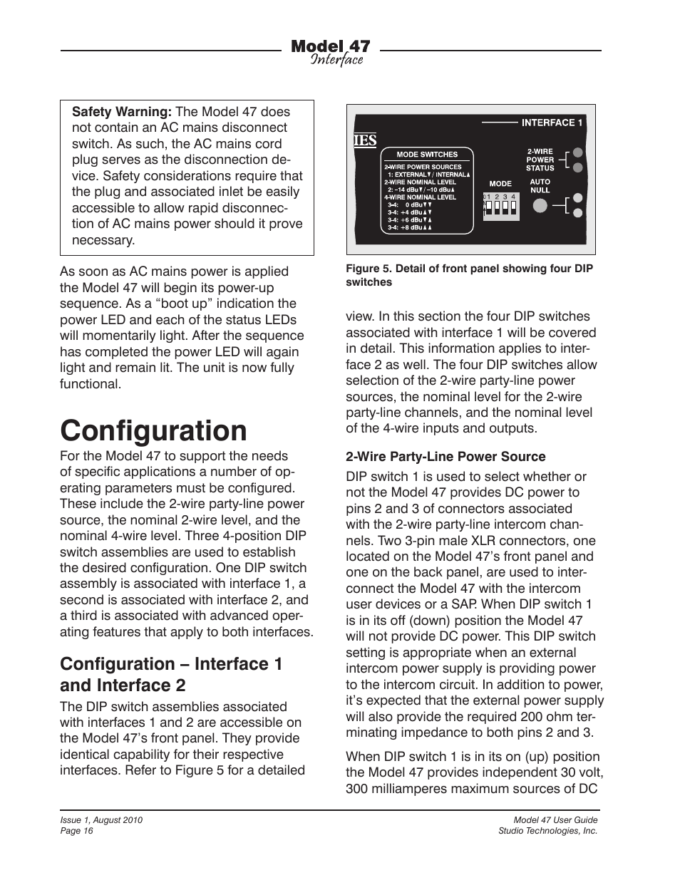 Configuration, Configuration – interface 1 and interface 2 | Studio Technologies 47 User Manual | Page 16 / 33