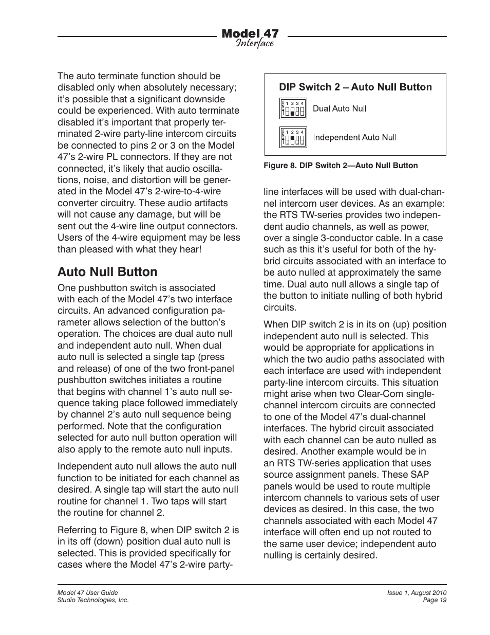 Auto null button | Studio Technologies 47 User Manual | Page 19 / 33