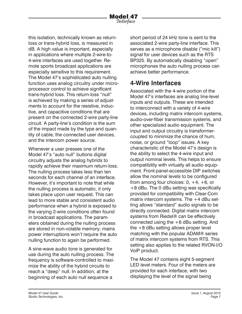 Wire interfaces | Studio Technologies 47 User Manual | Page 7 / 33