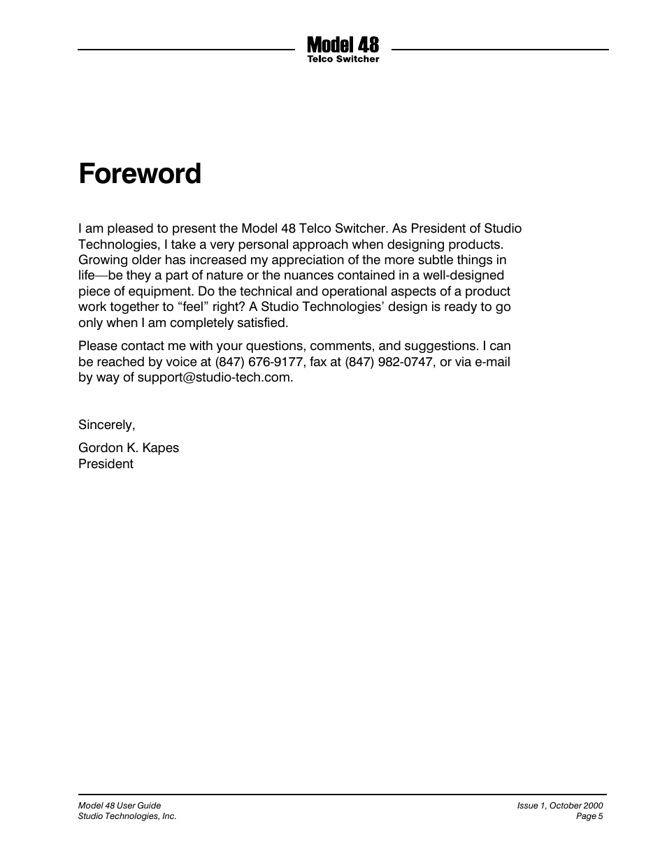 Foreword | Studio Technologies 48 User Manual | Page 4 / 14