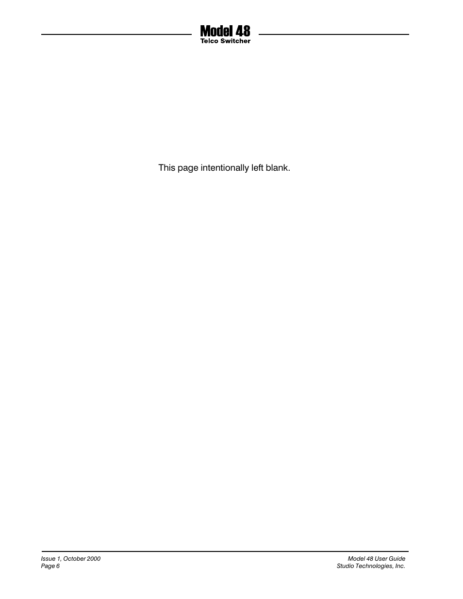 This page intentionally left blank | Studio Technologies 48 User Manual | Page 5 / 14