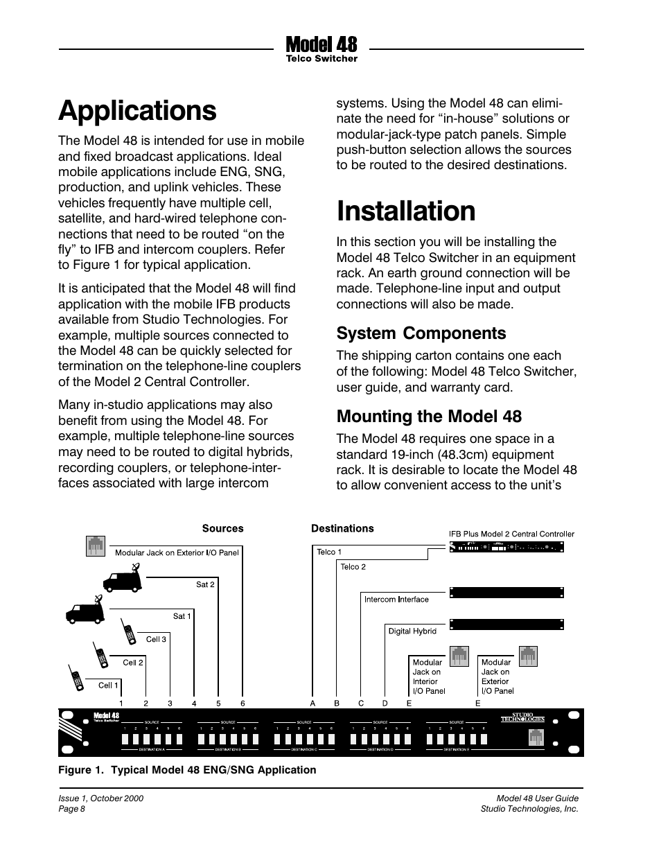 Applications, Installation, System components | Mounting the model 48 | Studio Technologies 48 User Manual | Page 7 / 14