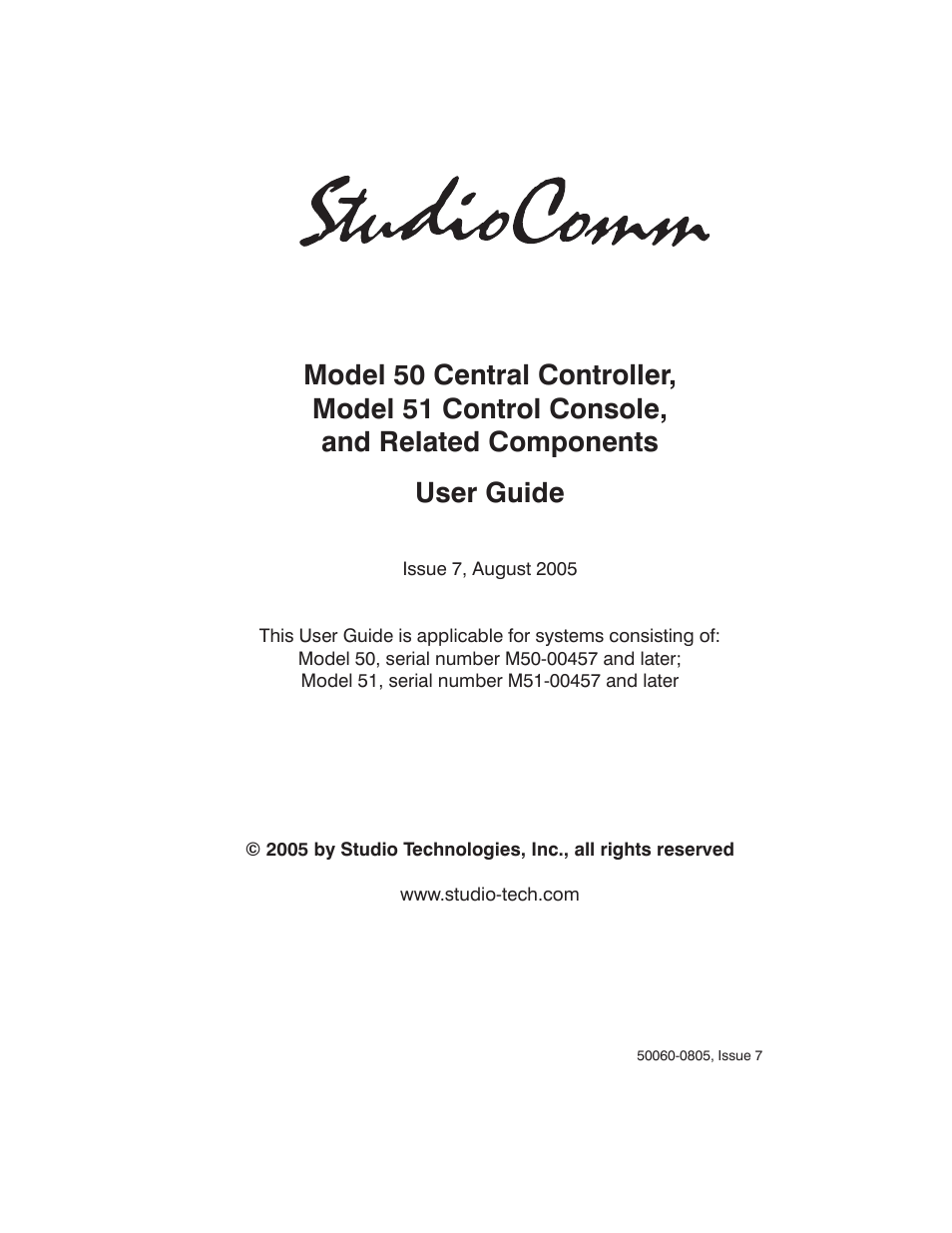 Studio Technologies 50 2005 User Manual | 47 pages