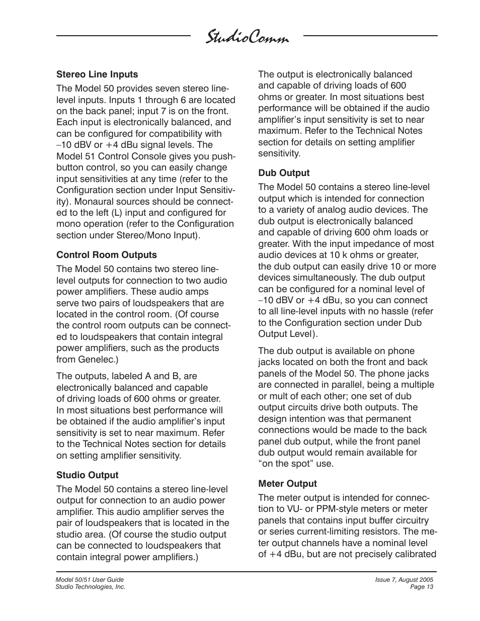 Studio Technologies 50 2005 User Manual | Page 13 / 47