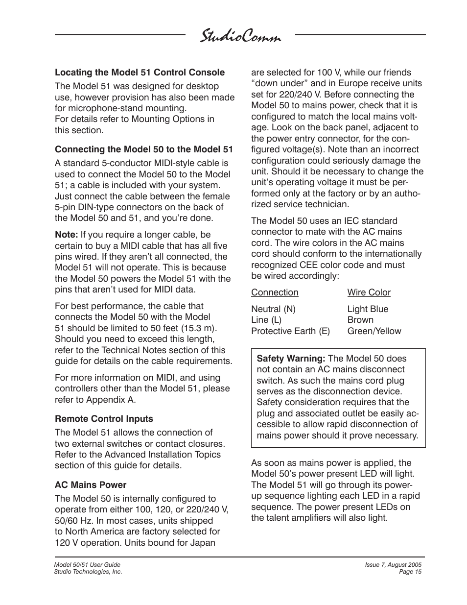 Studio Technologies 50 2005 User Manual | Page 15 / 47