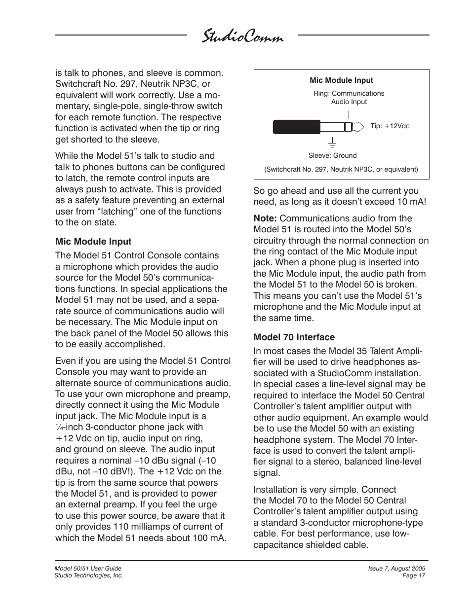 Studio Technologies 50 2005 User Manual | Page 17 / 47