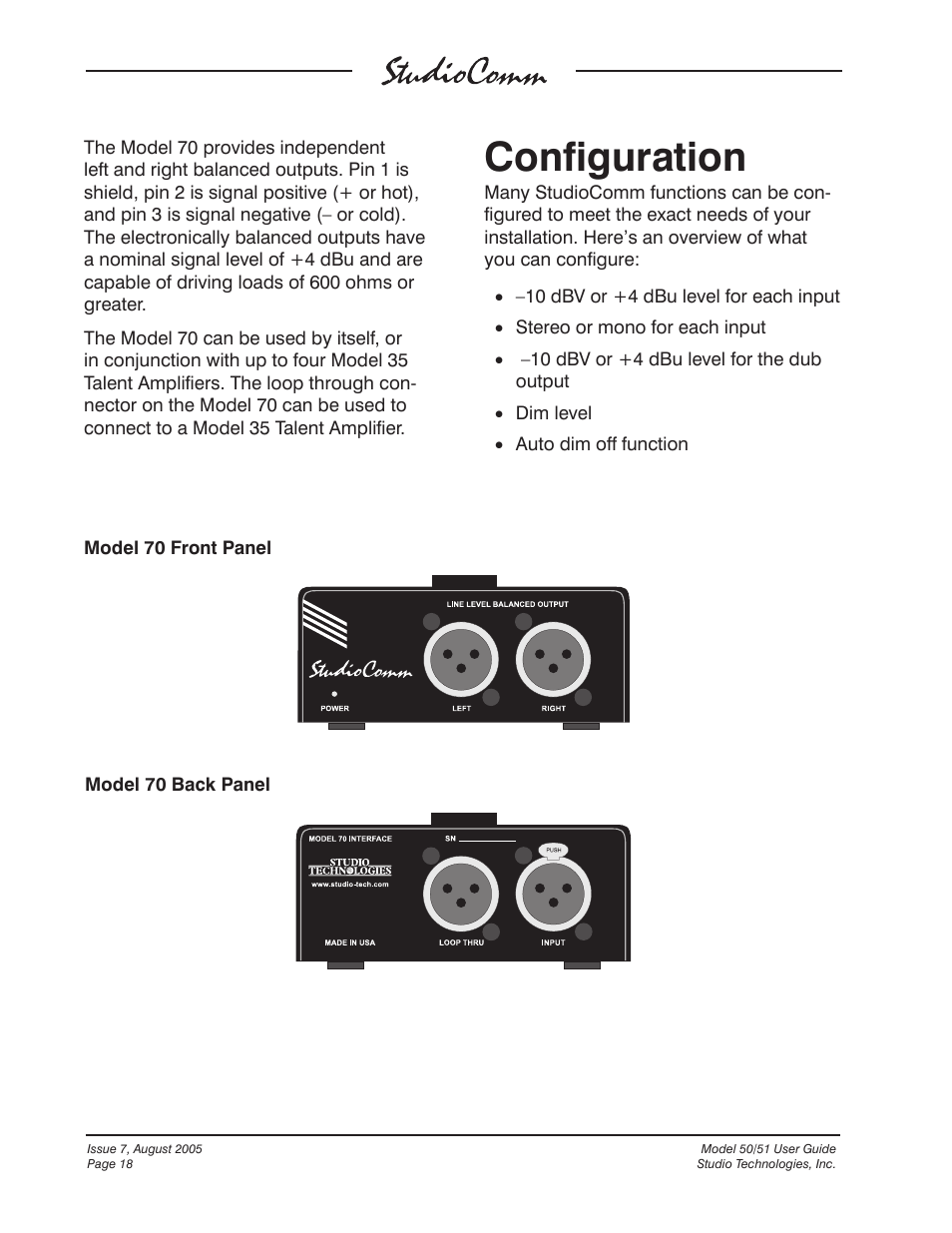 Configuration | Studio Technologies 50 2005 User Manual | Page 18 / 47