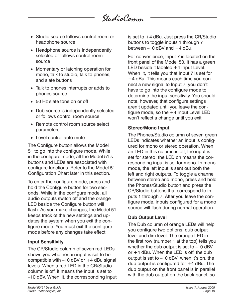 Studio Technologies 50 2005 User Manual | Page 19 / 47