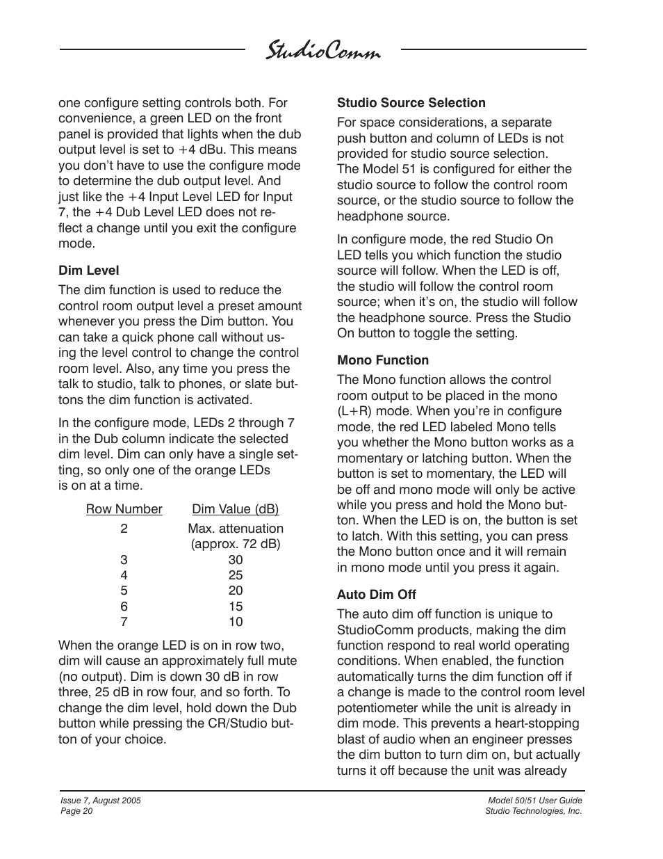 Studio Technologies 50 2005 User Manual | Page 20 / 47