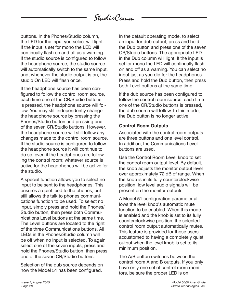 Studio Technologies 50 2005 User Manual | Page 26 / 47