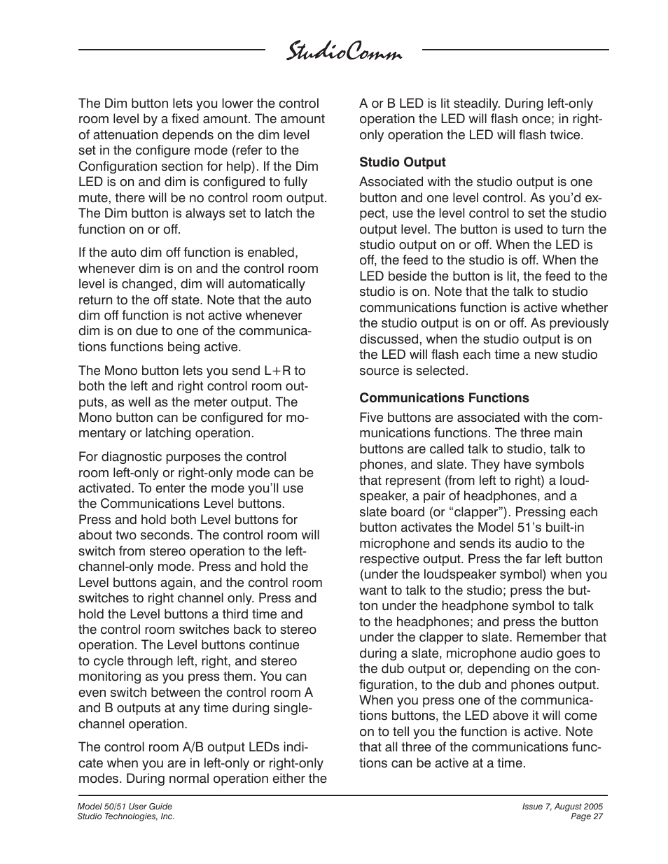 Studio Technologies 50 2005 User Manual | Page 27 / 47