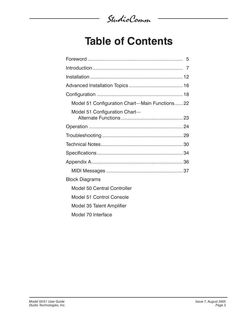 Studio Technologies 50 2005 User Manual | Page 3 / 47