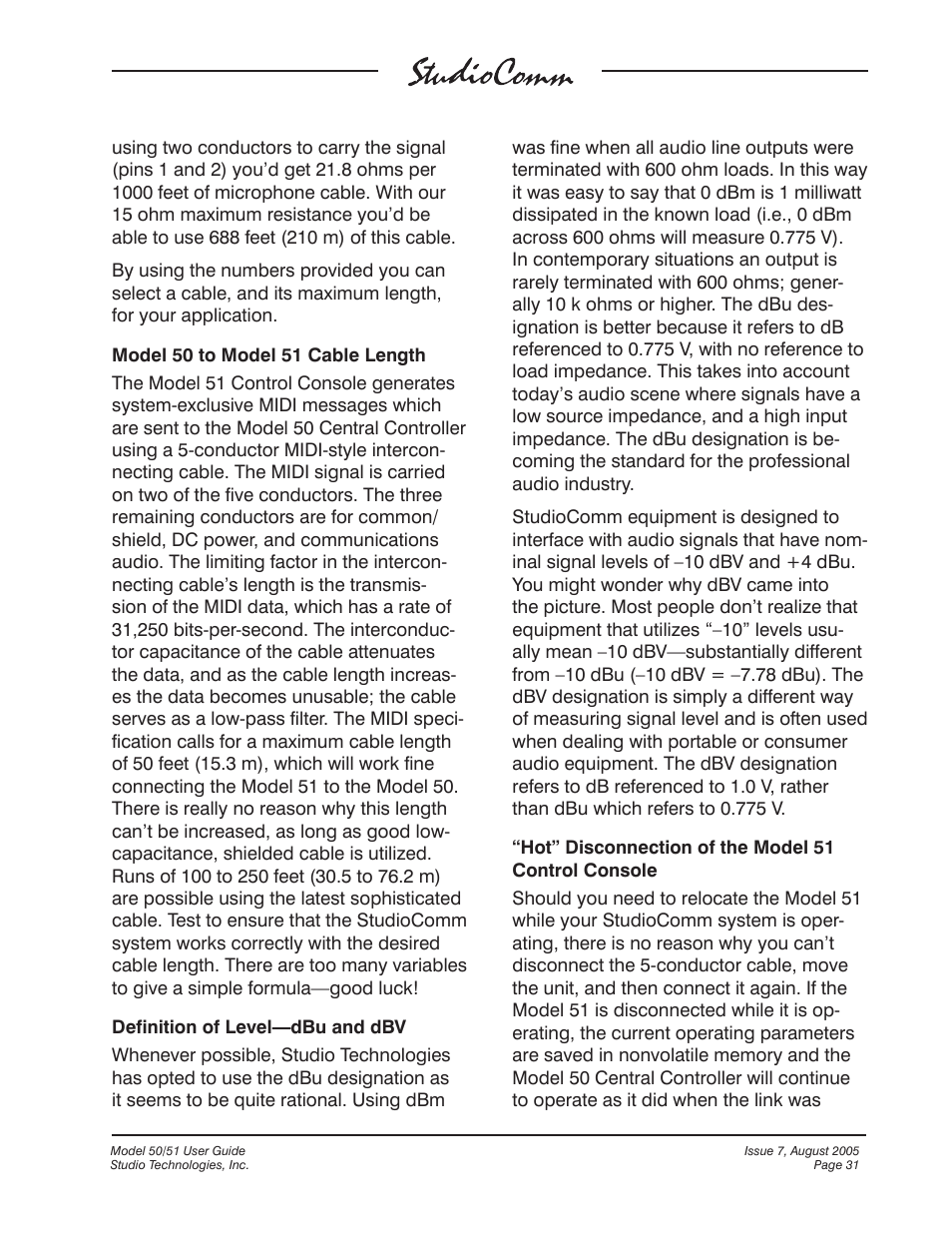 Studio Technologies 50 2005 User Manual | Page 31 / 47