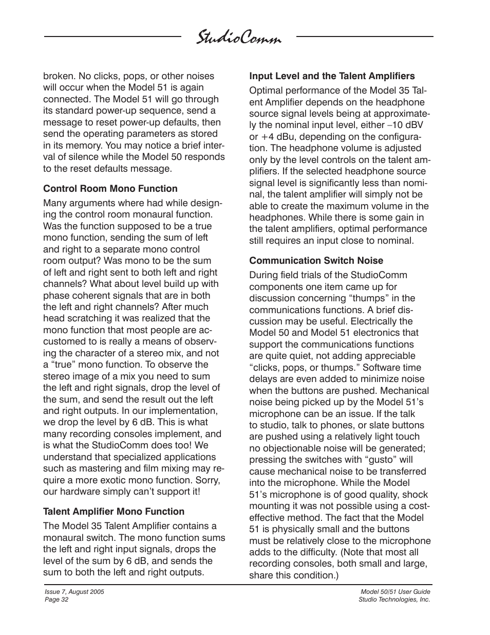 Studio Technologies 50 2005 User Manual | Page 32 / 47