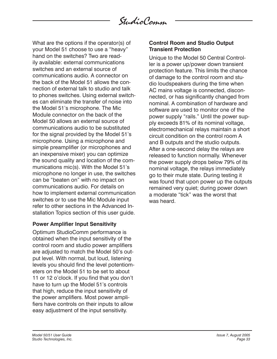 Studio Technologies 50 2005 User Manual | Page 33 / 47